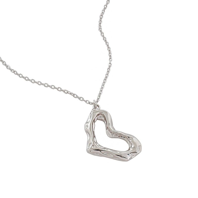 Irregular Hollow Heart 925 Sterling Silver Necklace