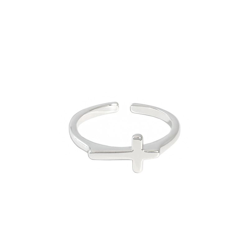 Simple Cross 925 Sterling Silver Adjustable Ring