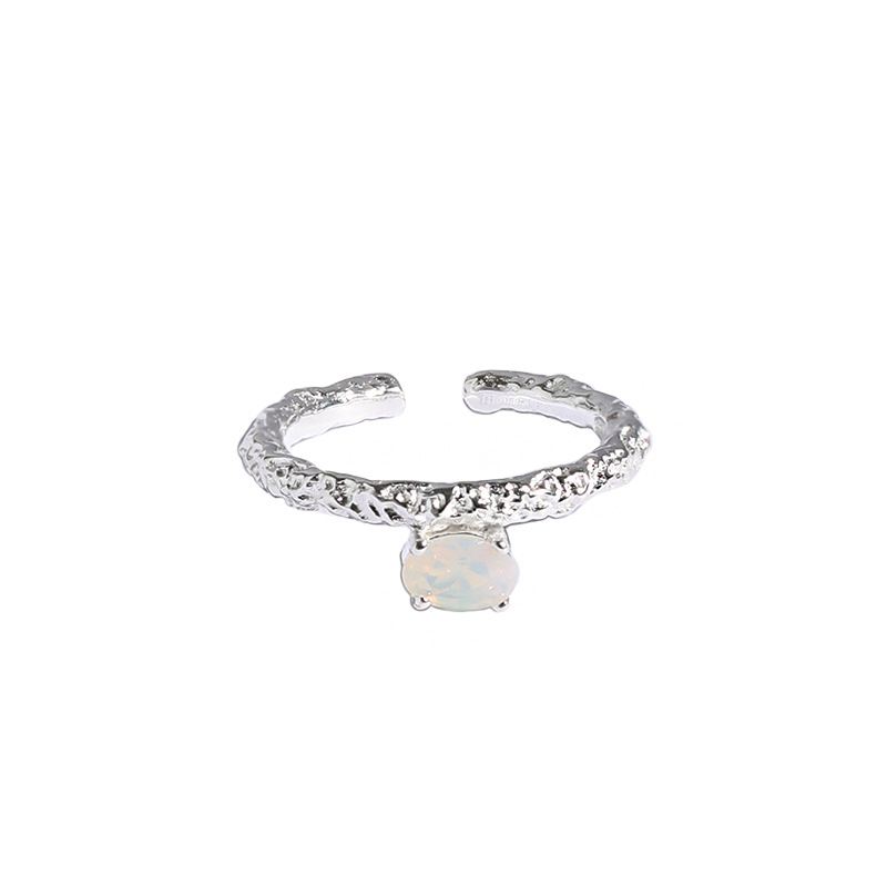 Simple Oval Created Opal 925 Sterling Silver Adjustable Ring
