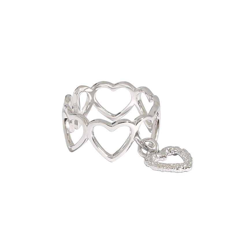 Girl Hollow Hearts 925 Sterling Silver Adjustable Ring
