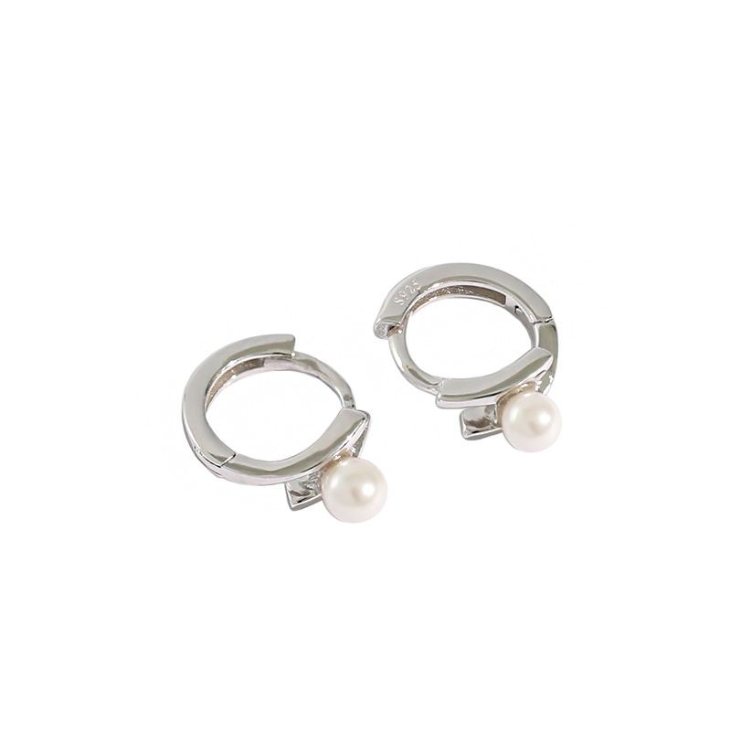 Simple Shell Pearl 925 Sterling Silver Hoop Earrings