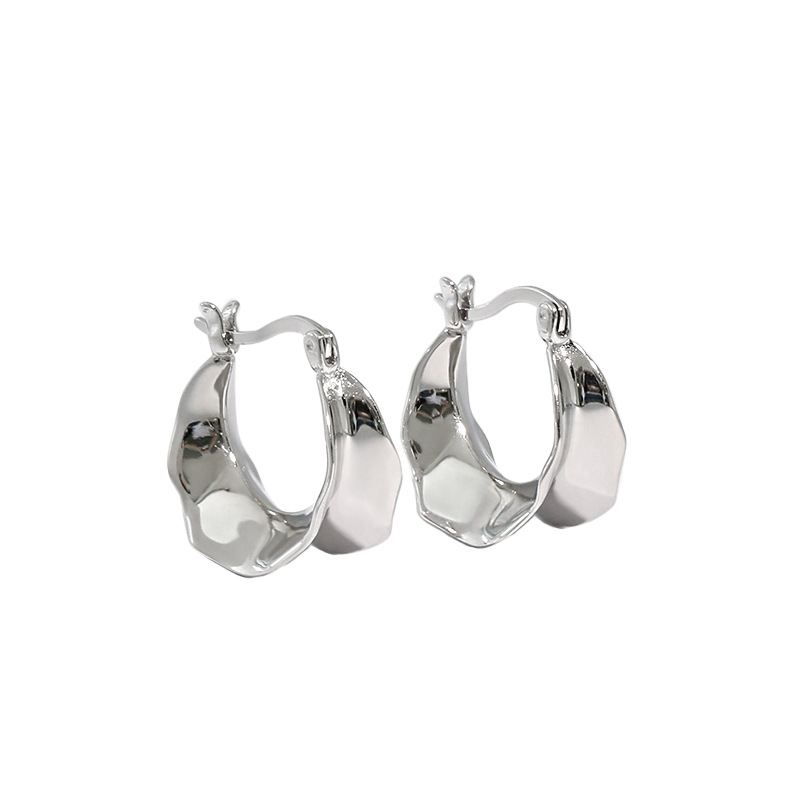 Geometry Irregular Circle 925 Sterling Silver Hoop Earrings