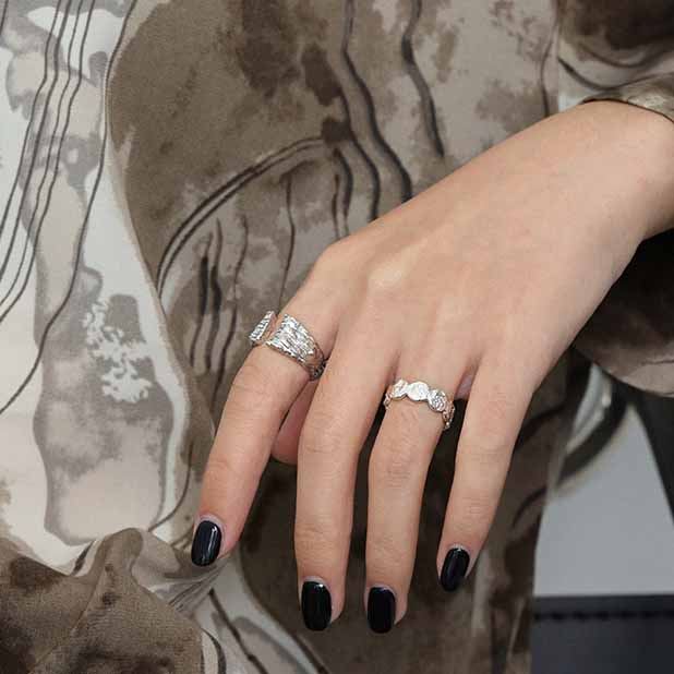 Fashion Irregular Wave Round 925 Sterling Silver Adjustable Ring