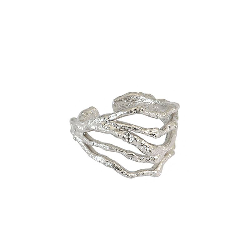 Irregular Hollow Multi Layer 925 Sterling Silver Adjustable Ring