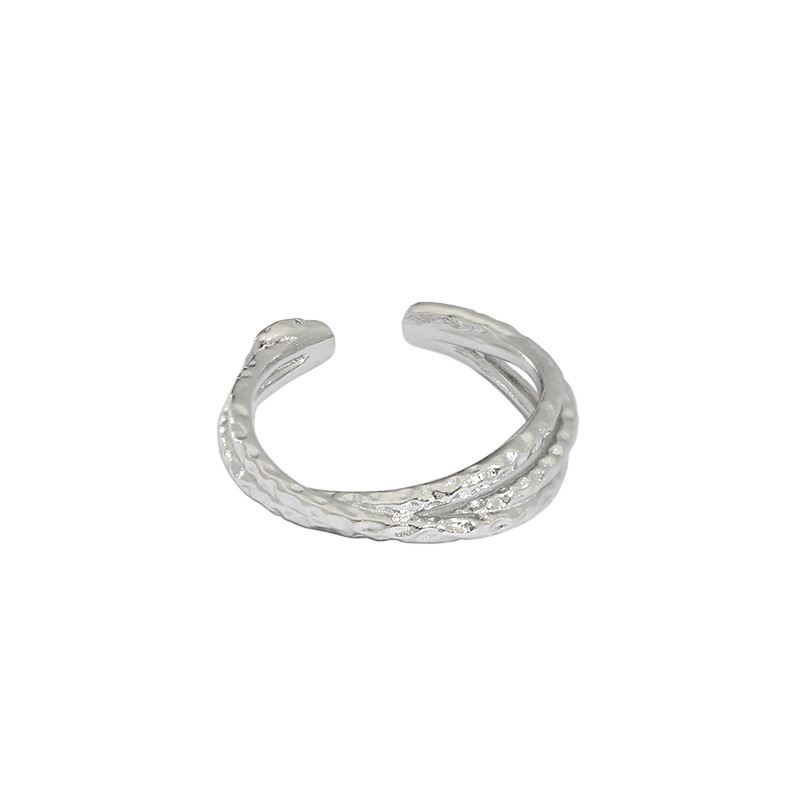 Simple Cross Interwoven Texture 925 Sterling Silver Adjustable Ring