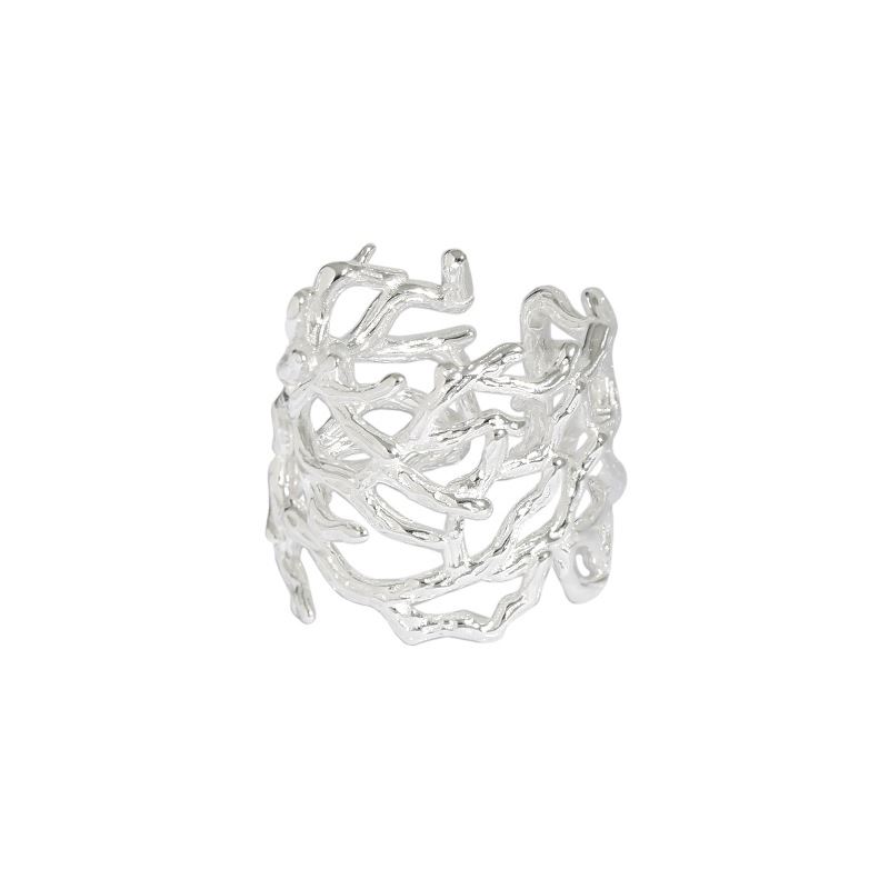 Simple Wide Branch Texture 925 Sterling Silver Adjustable Ring