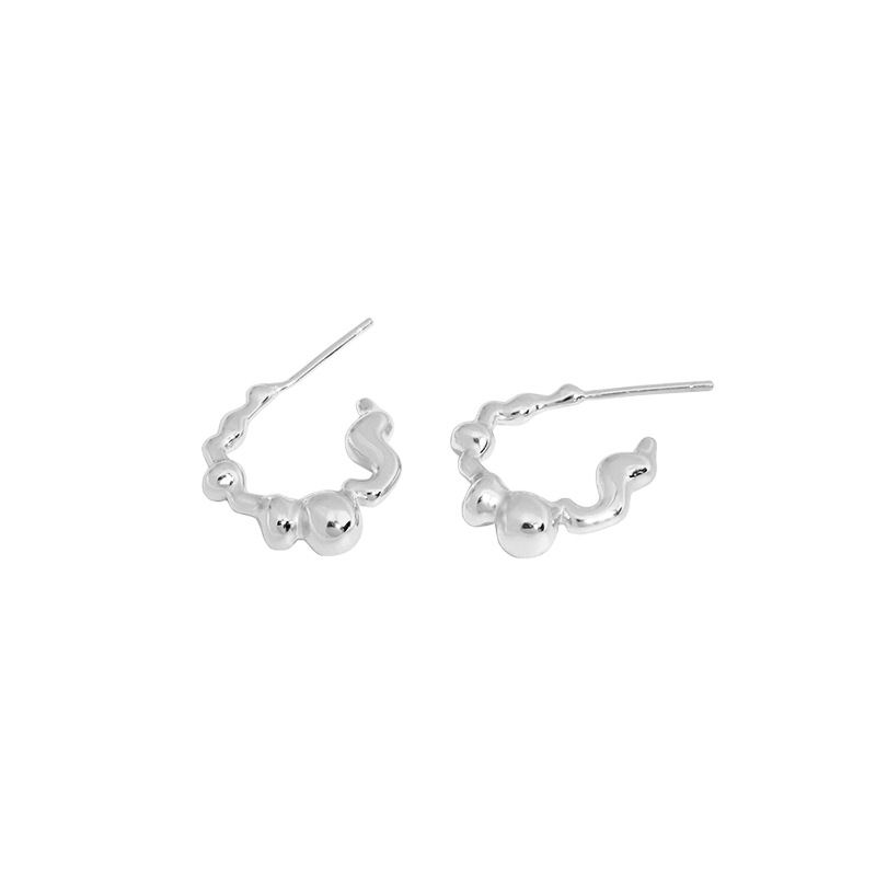 Geometry Irregular C Shape 925 Sterling Silver Hoop Earrings