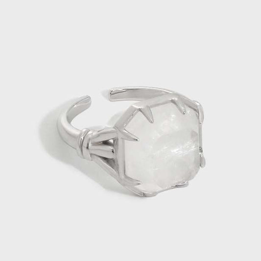 Geometry Square Natural Stone Crystal 925 Sterling Silver Adjustable Ring