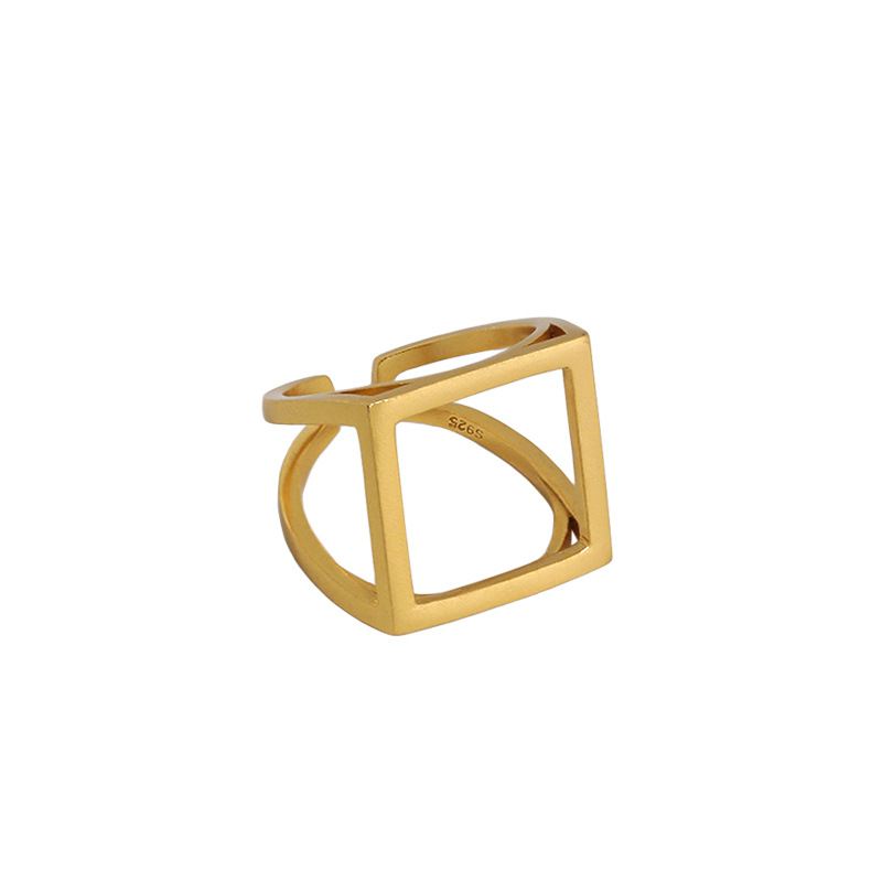 Simple Hollow Square 925 Sterling Silver Adjustable Ring