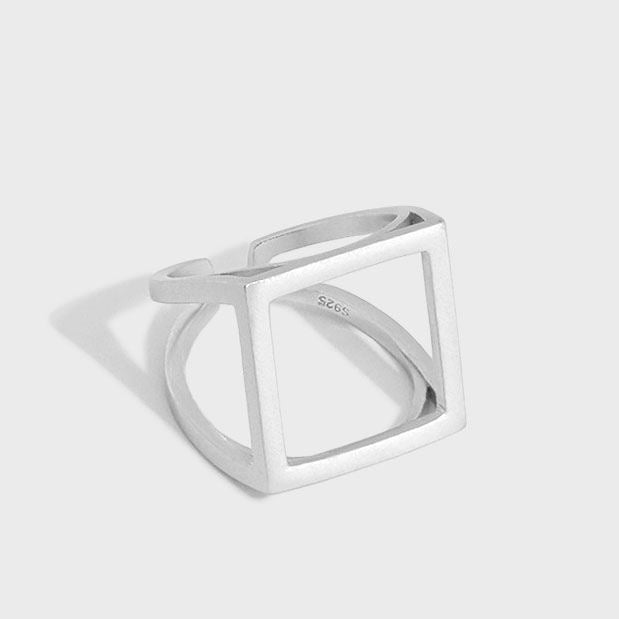Simple Hollow Square 925 Sterling Silver Adjustable Ring