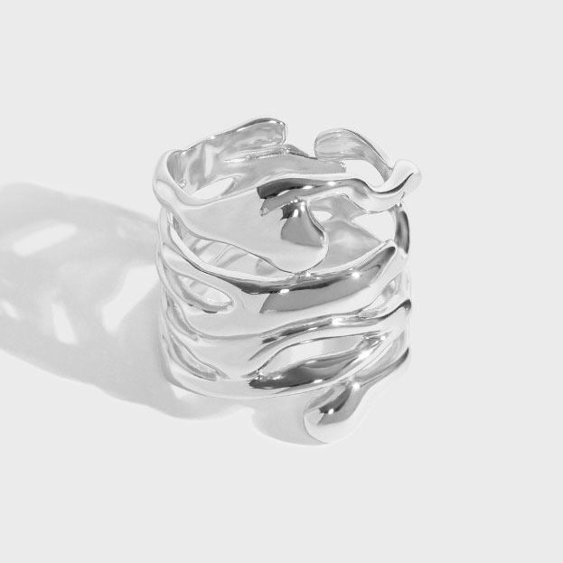 Modern Multi Layer Cross 925 Sterling Silver Adjustable Ring