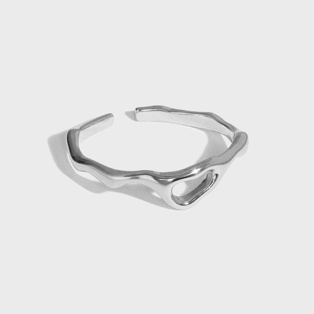 Simple Irregular Hollow 925 Sterling Silver Adjustable Ring