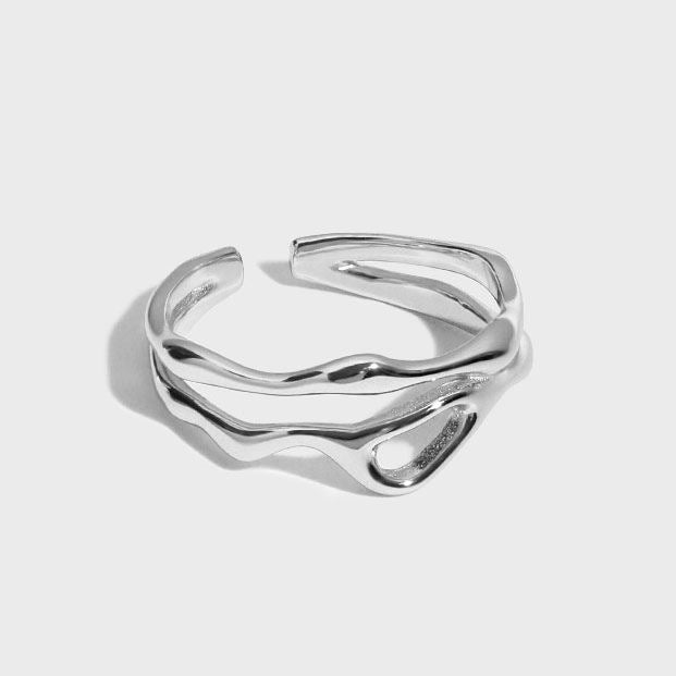 Fashion Irregular Hollow 925 Sterling Silver Adjustable Ring