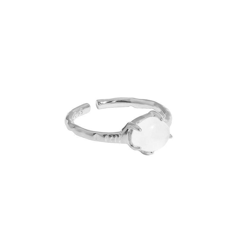 Simple Geometry Round Stone Crystal 925 Sterling Silver Adjustable Ring