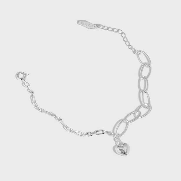 Irregular Hollow Chain Heart 925 Sterling Silver Bracelet