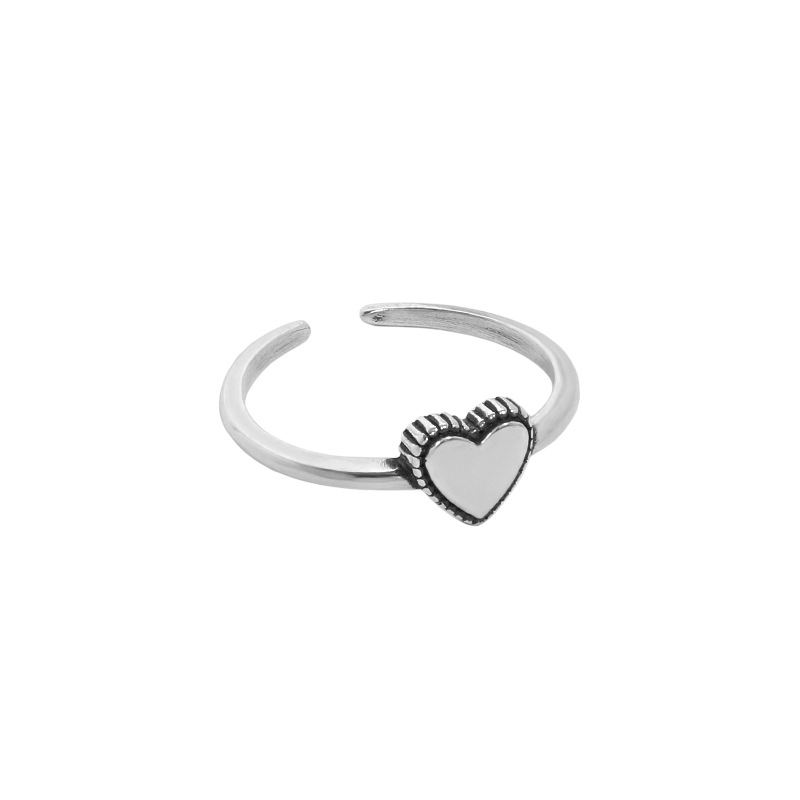 Simple Vintage Heart 925 Sterling Silver Adjustable Ring