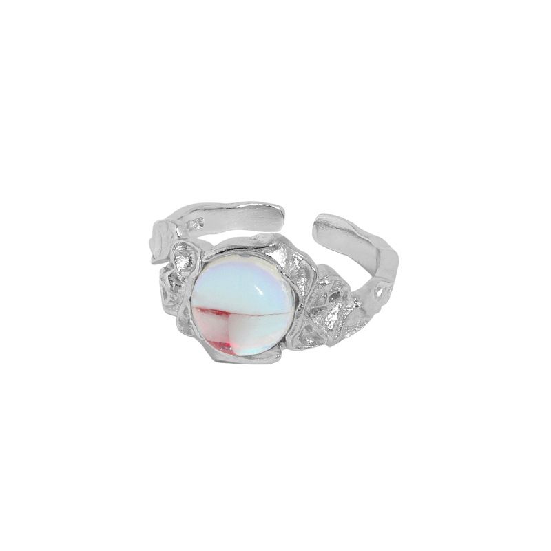 Holiday Round Blue Moonstone Irregular 925 Sterling Silver Adjustable Ring