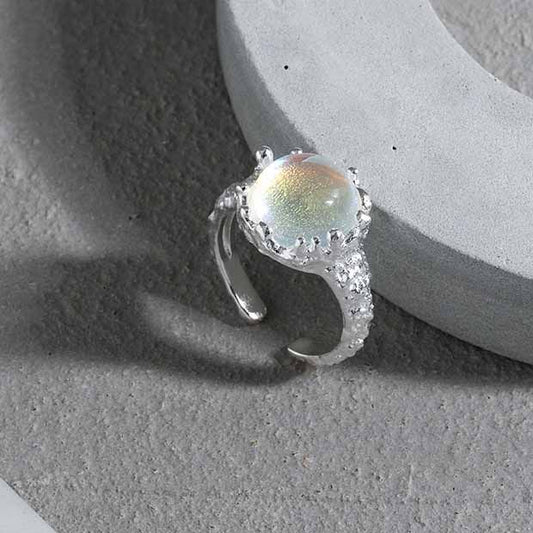 Gift Round Moonstone 925 Sterling Silver Adjustable Ring