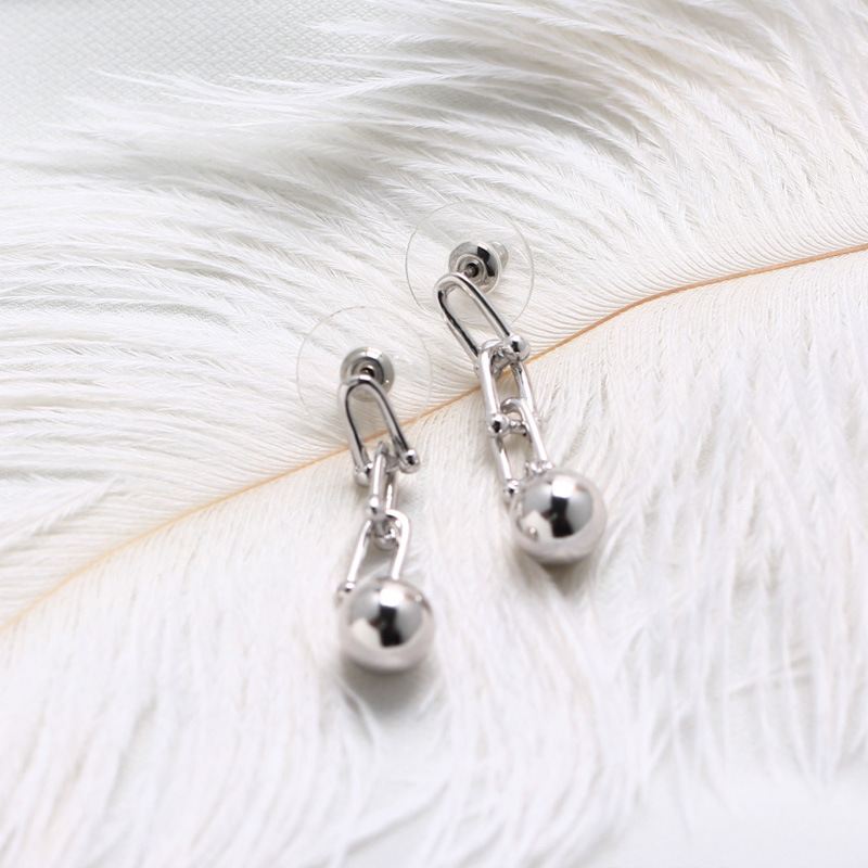 Modern Hollow Chain Tassels Ball 925 Sterling Silver Dangling Earrings