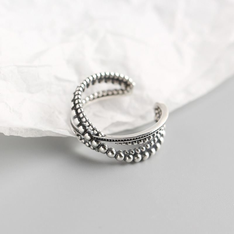 Vintage Beads Cross 925 Sterling Silver Adjustable Ring