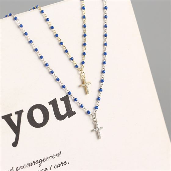 Holy CZ Cross Beads 925 Sterling Silver Necklace