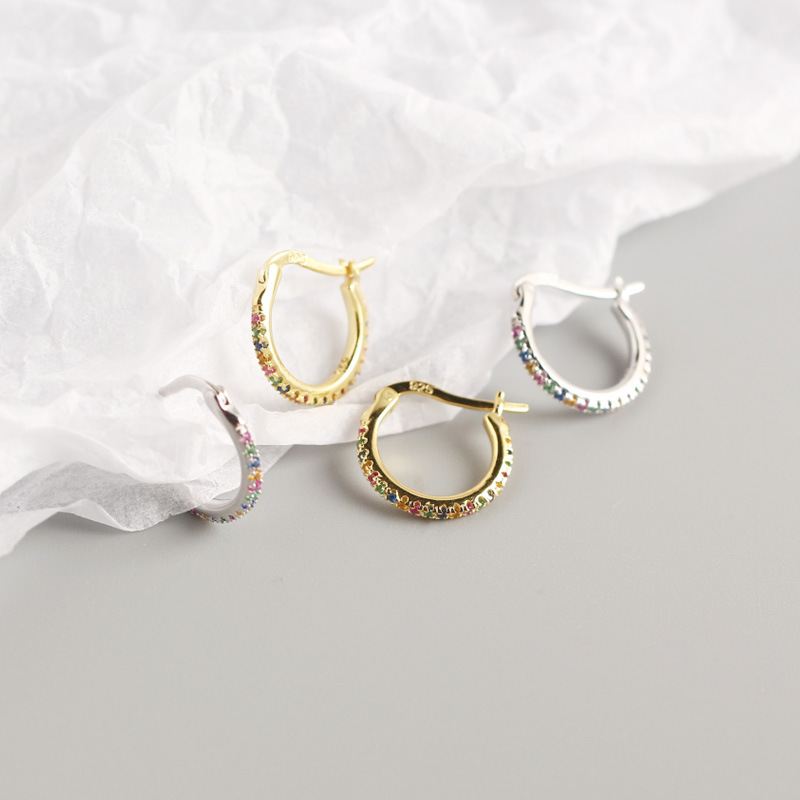Colorful CZ Round Circle 925 Sterling Silver Hoop Earrings