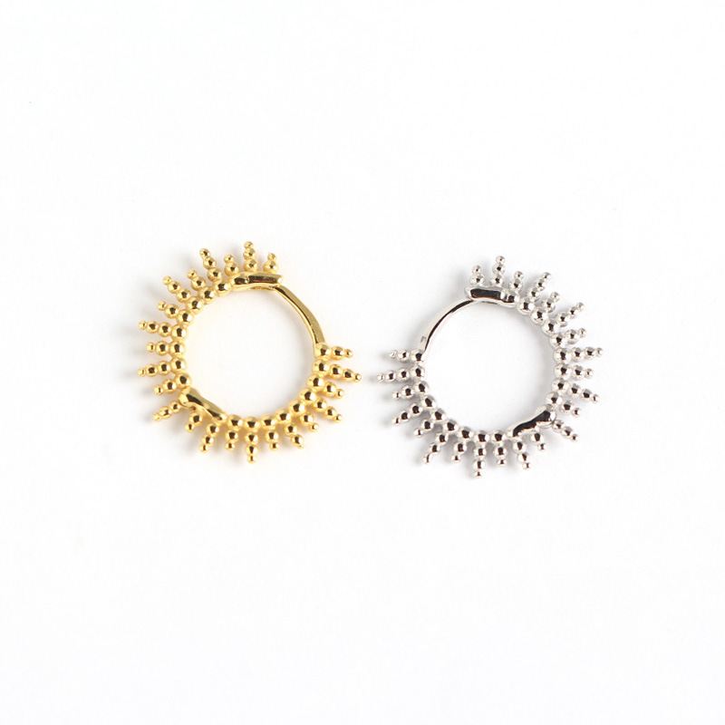 Fashion Beads Sun Circle 925 Sterling Silver Huggie Hoop Earrings