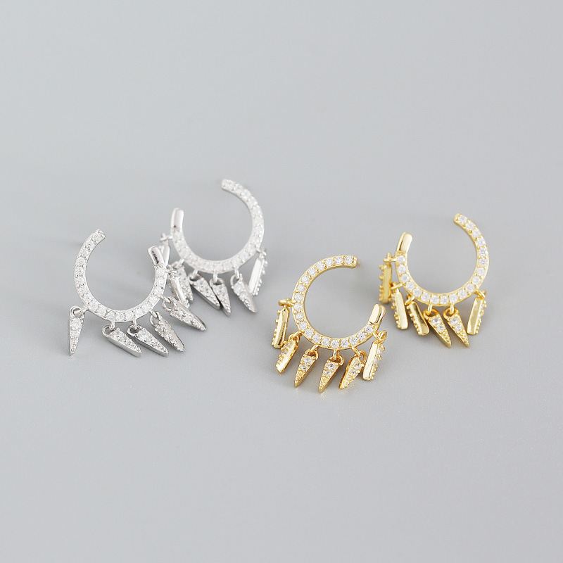 Fashion CZ Tassels 925 Sterling Silver Hoop Earrings
