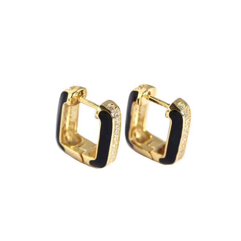 Fashion Geometry CZ Hollow Square 925 Sterling Silver Hoop Earrings