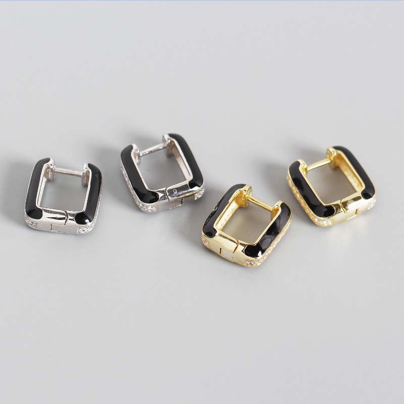 Fashion Geometry CZ Hollow Square 925 Sterling Silver Hoop Earrings
