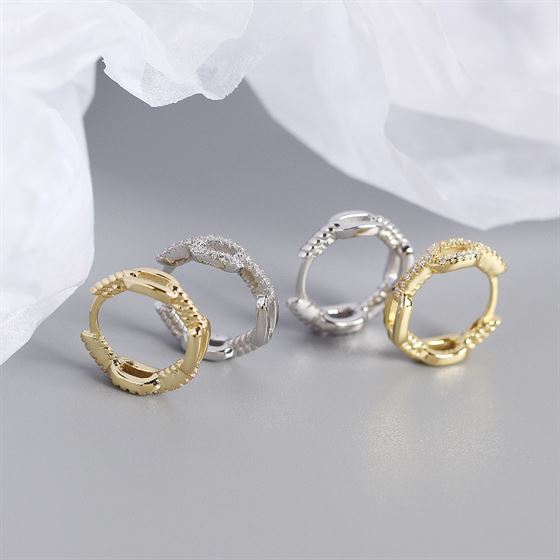 Fashion Chain CZ 925 Sterling Silver Huggie Hoop Earrings