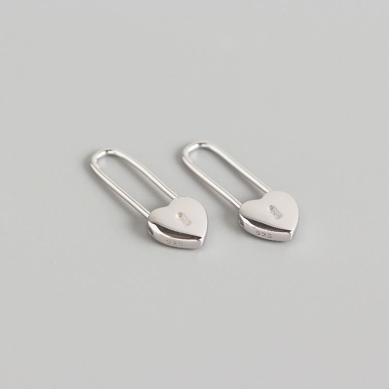 Fashion Heart Lock 925 Sterling Silver Hoop Earrings
