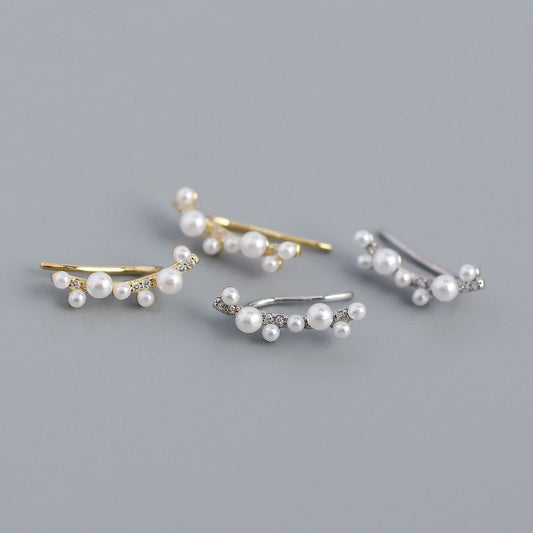 Beautiful Shell Pearls Tree Branch 925 Sterling Silver Non-Pierced Earrings