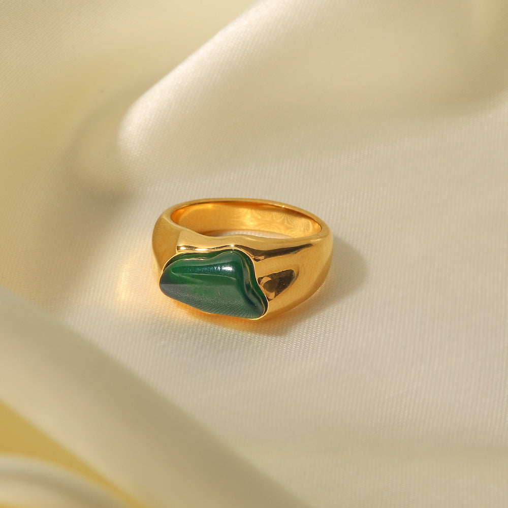 18K Gold Plated Black/Green/Brown Natural Stone Ring