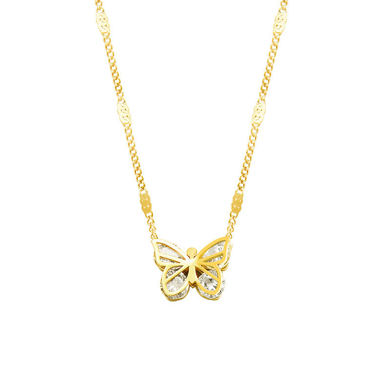 18K Gold Fashionable Hammer Design Butterfly All-Match Necklace