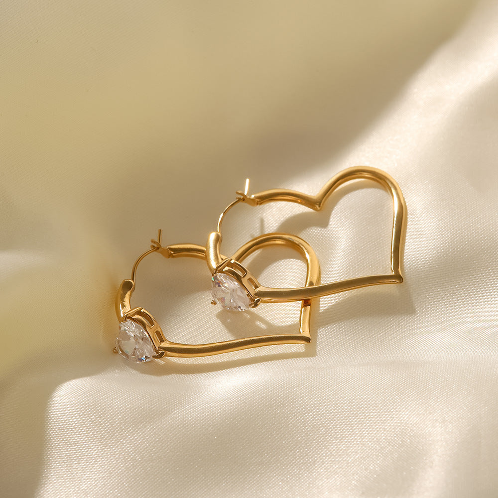 18K Gold Plated Inlaid Heart Zirconia Heart Earrings