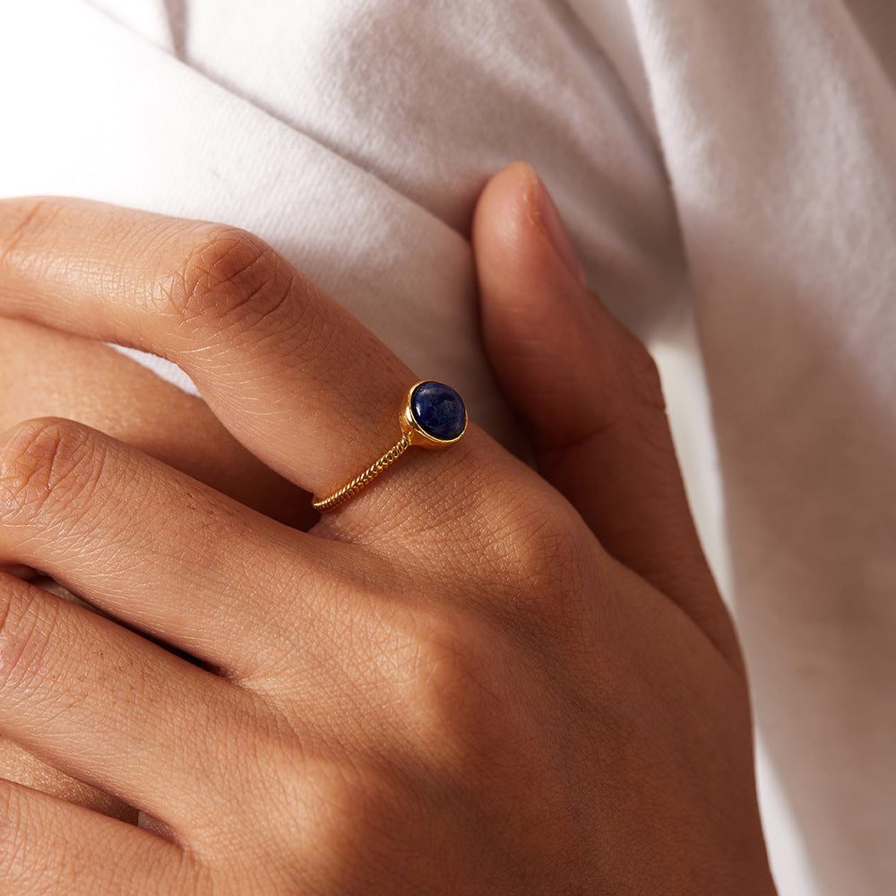 18k Gold Plated Round Lapis Lazuli Adjustable Twist Design Ring
