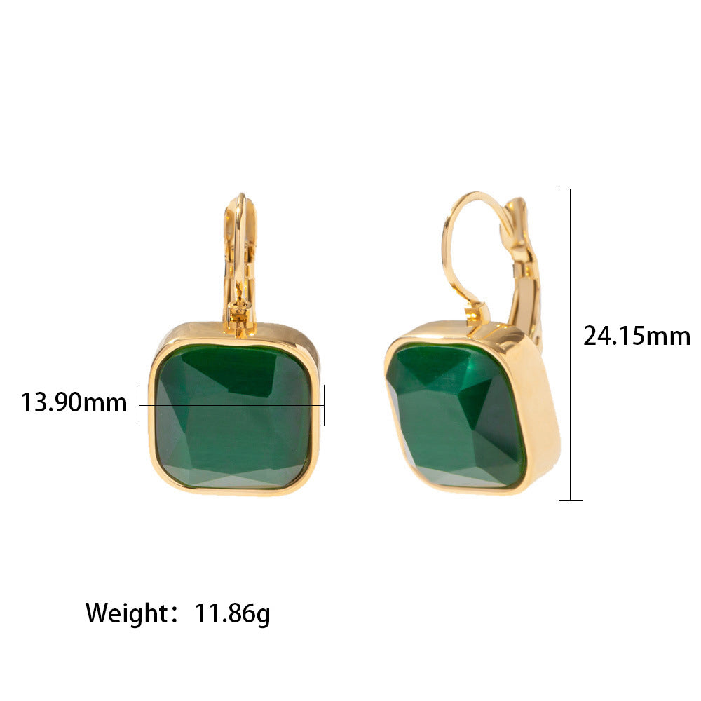 18k Gold Plated Square Color Opal Drop Earrings