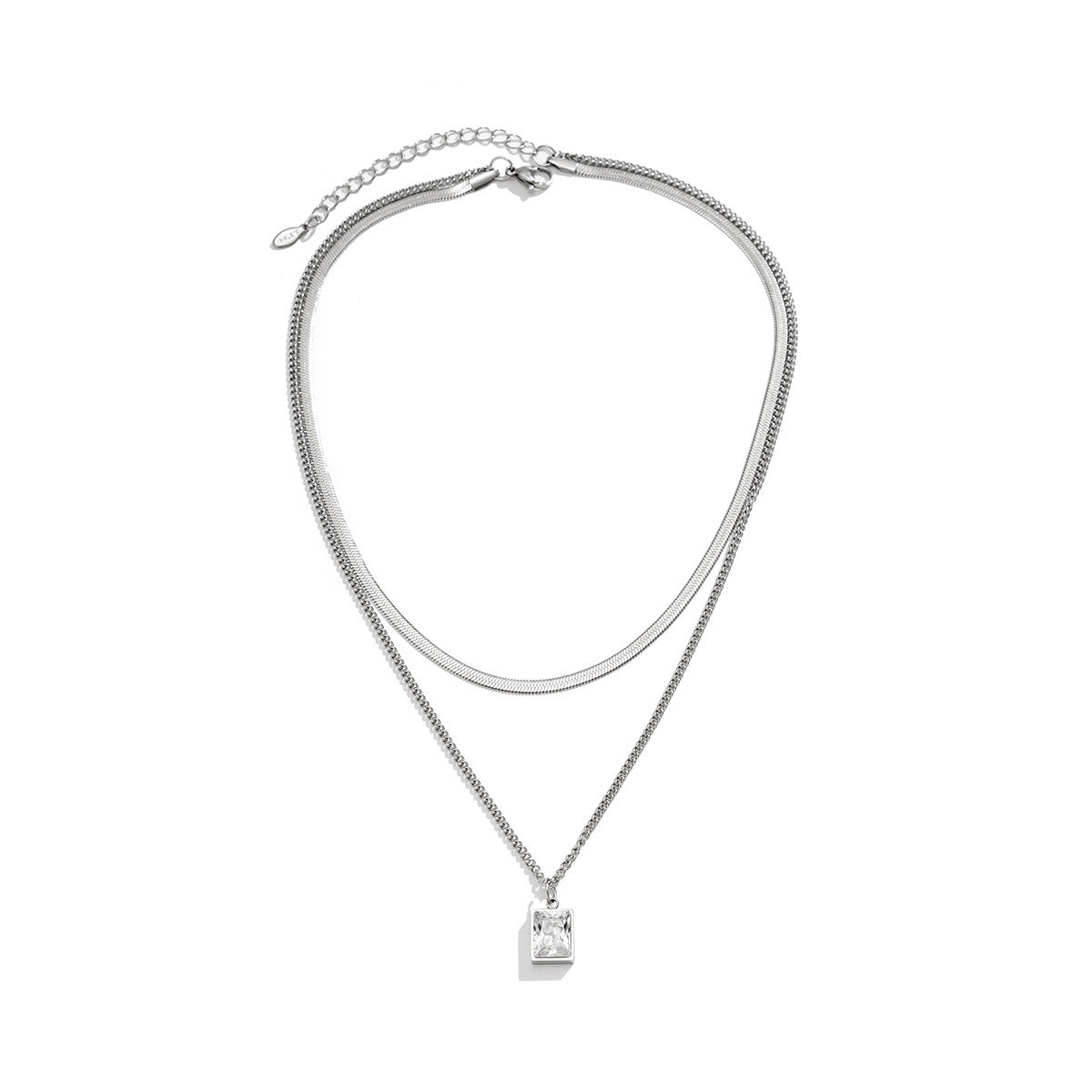Men Simple fashion with square diamond snake bone chain design light luxury wind necklace