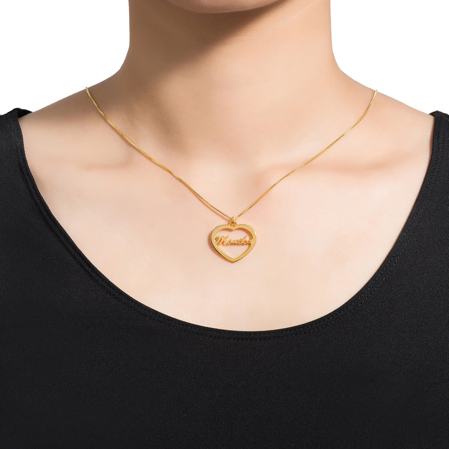 Noble Heart Cutout Design Custom Name Necklace