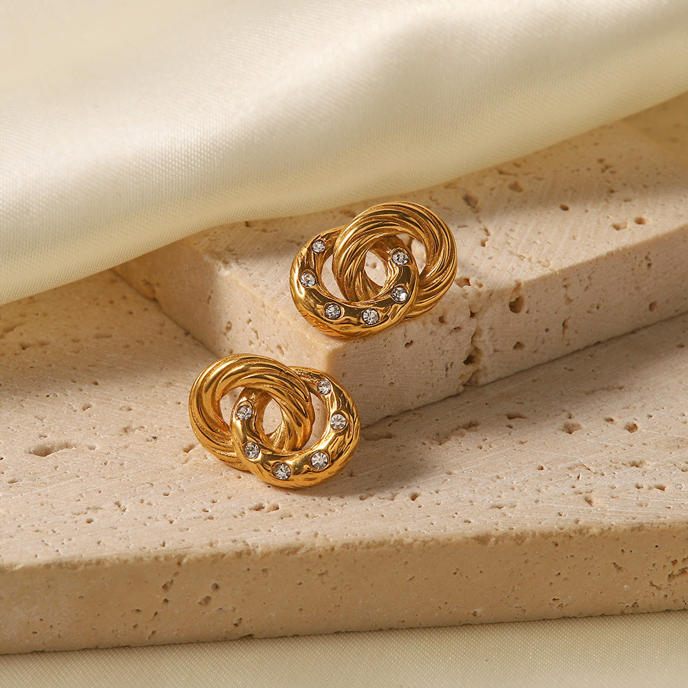 Versatile 18K Gold Ring Inlaid Pave Zircon Earrings