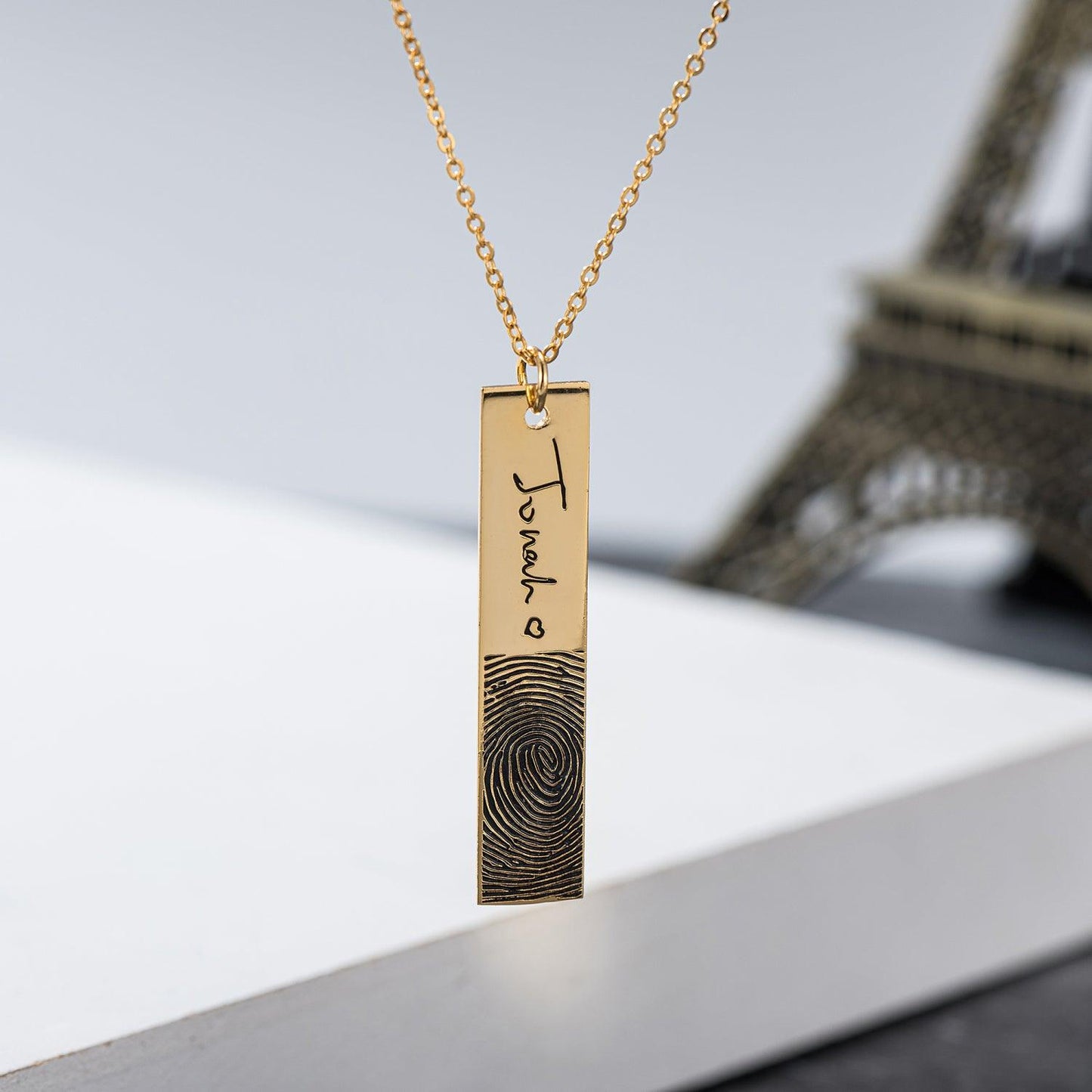 N10.Rectangular Simple Handwritten Signature Engraved Necklace - Elle Royal Jewelry