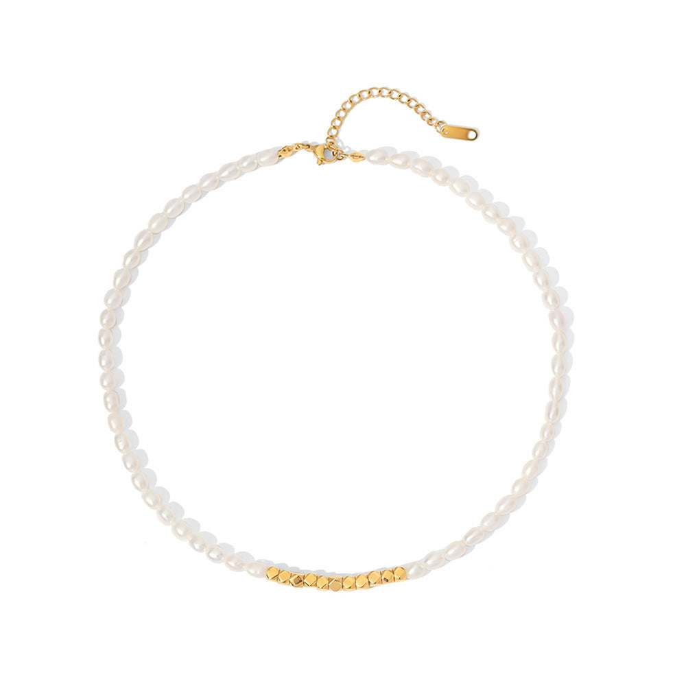 18K Gold Plated Square Freshwater Pearl Necklace
