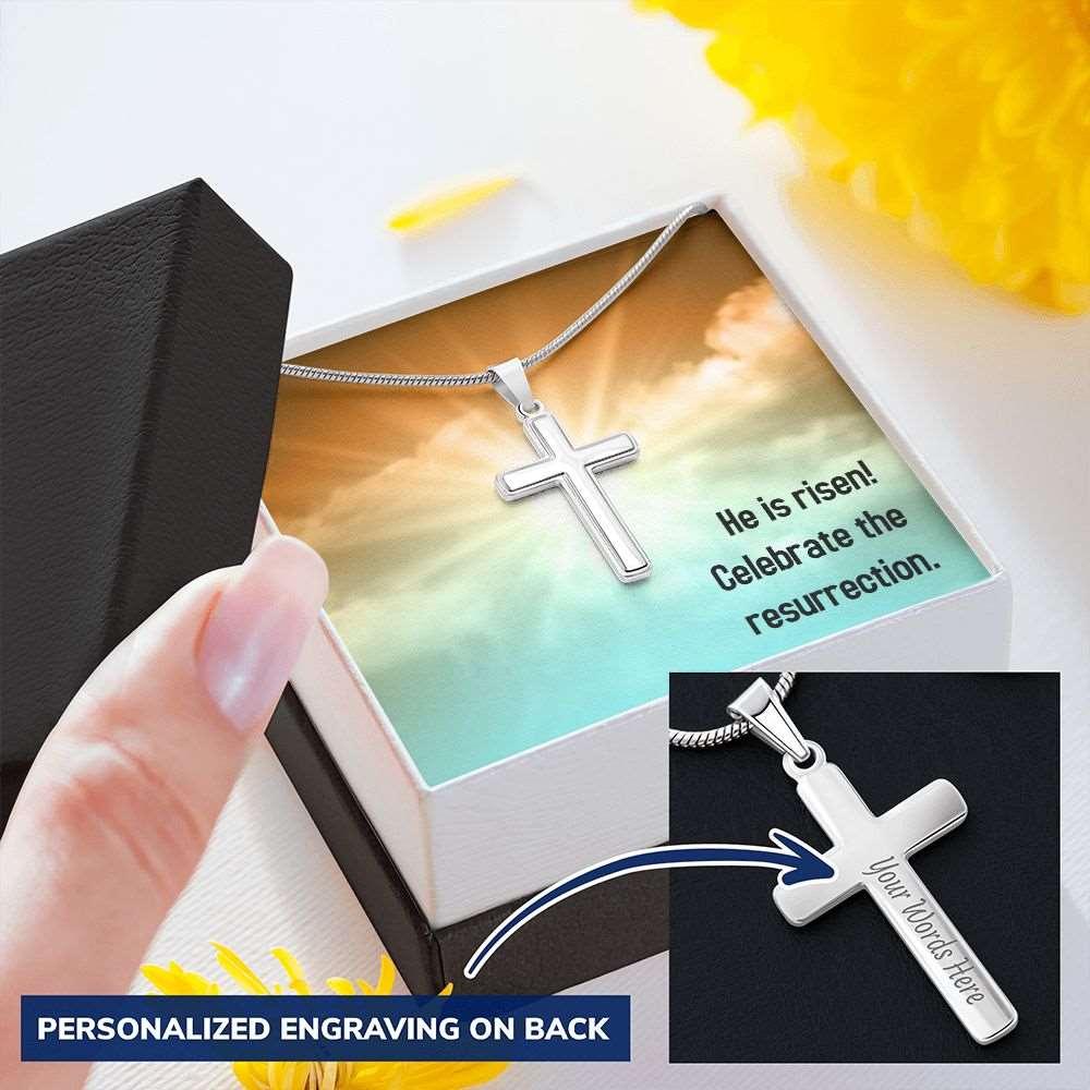 Engraved Stainless Steel Cross Necklace