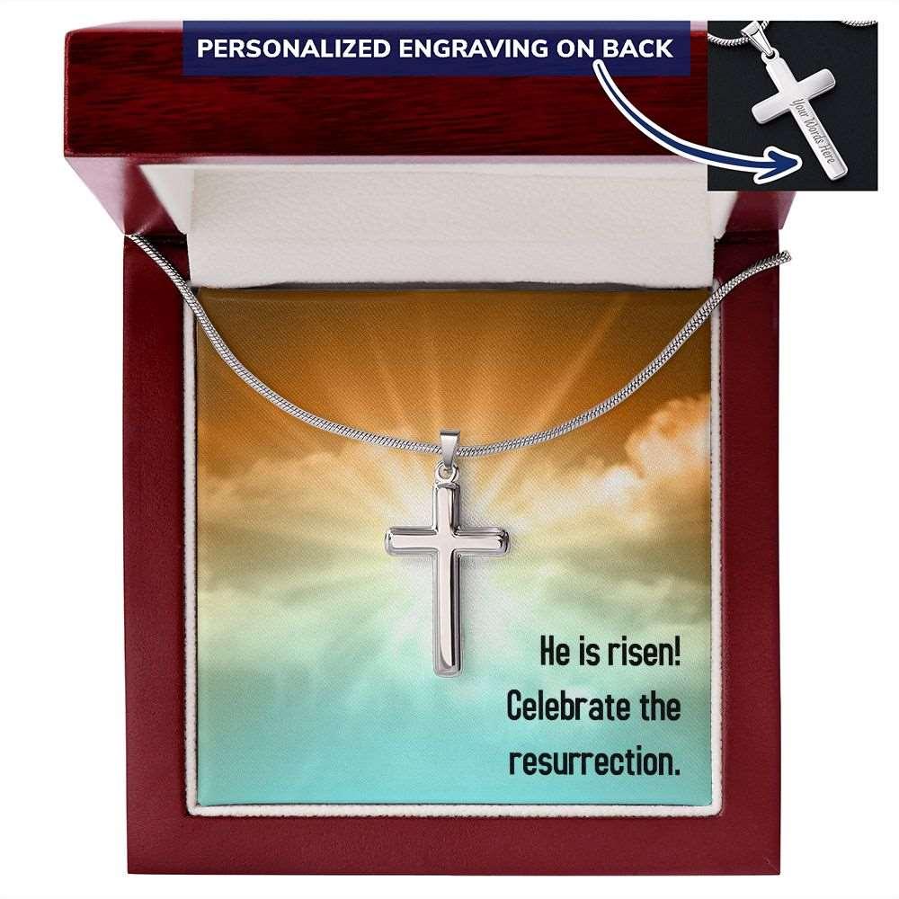 Engraved Stainless Steel Cross Necklace