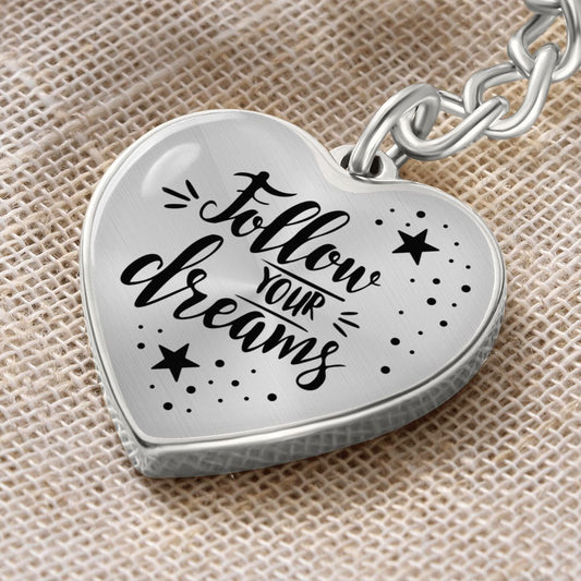 Dreams Graphic Heart Keychain (Silver)