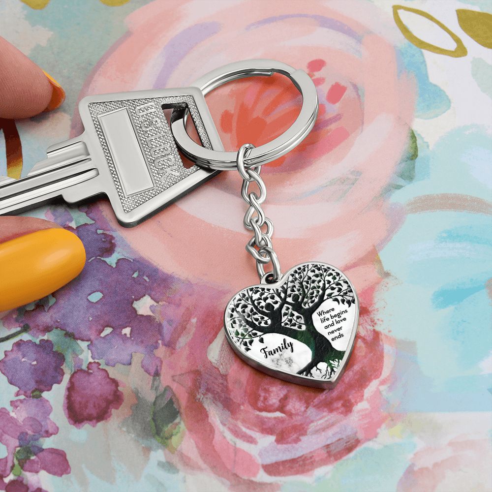Family Graphic Heart Keychain (Silver)