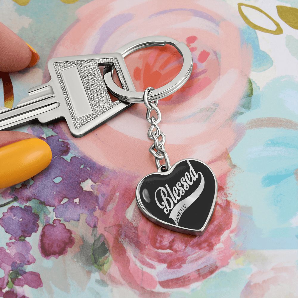 Blessed by God - Graphic Heart Keychain (Silver)