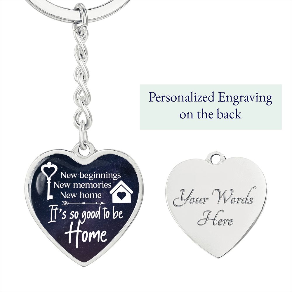 New Home Graphic Heart Keychain (Silver)