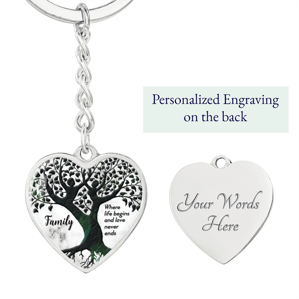 Family Graphic Heart Keychain (Silver)